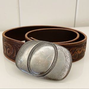 Brave Beltworks Tooled Brown Italian Leather Belt